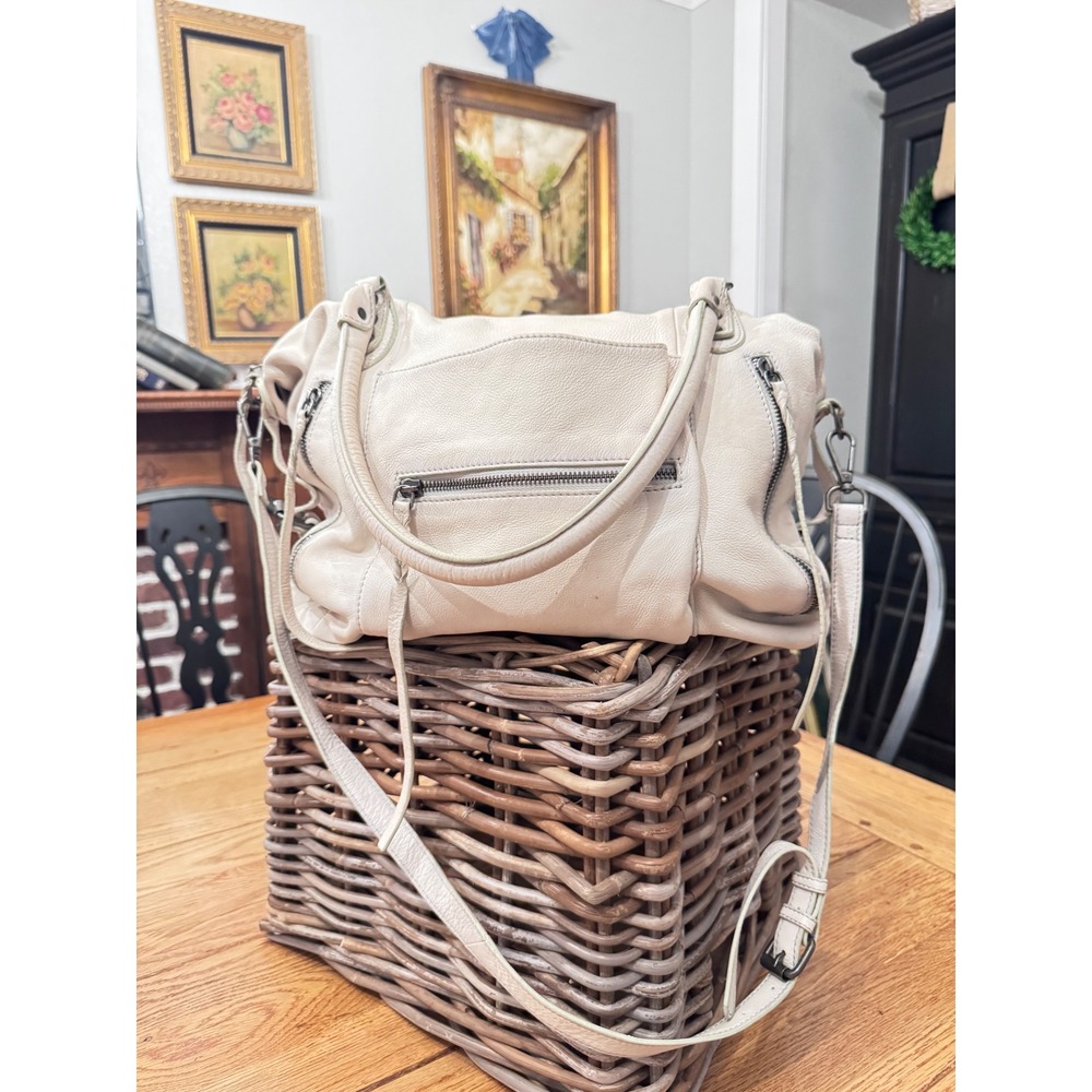 Free People Emerson Large Tote Cream Leather Crossbody Bag Handbag Off White